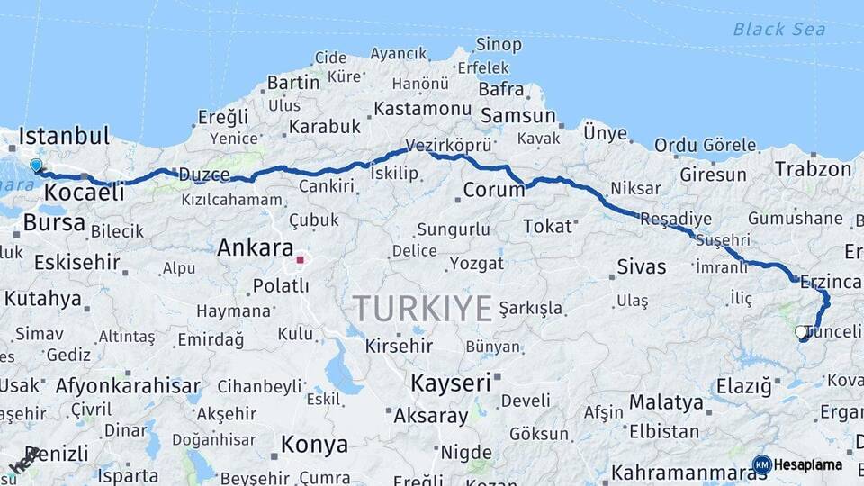 İstanbul Tuzla Tunceli Arası Kaç Km - Yol Haritası