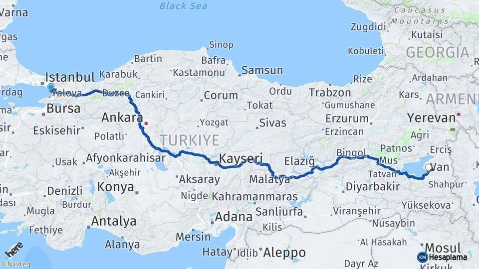 İstanbul Tuzla Van Arası Kaç Km - Yol Haritası