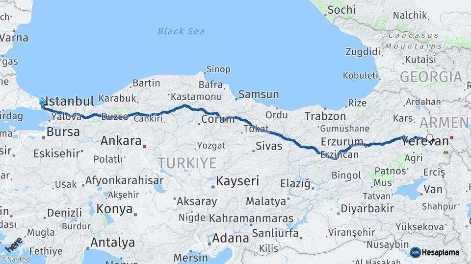 İstanbul Tuzluca Iğdır Arası Kaç Km - Yol Haritası