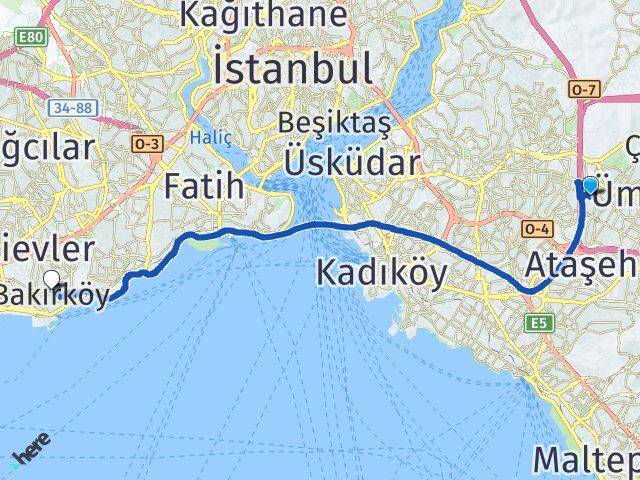 İstanbul Ümraniye Çakmak Bakırköy Arası Kaç Km - Yol Haritası