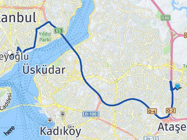 İstanbul Ümraniye Çakmak Beyoğlu Arası Kaç Km - Yol Haritası