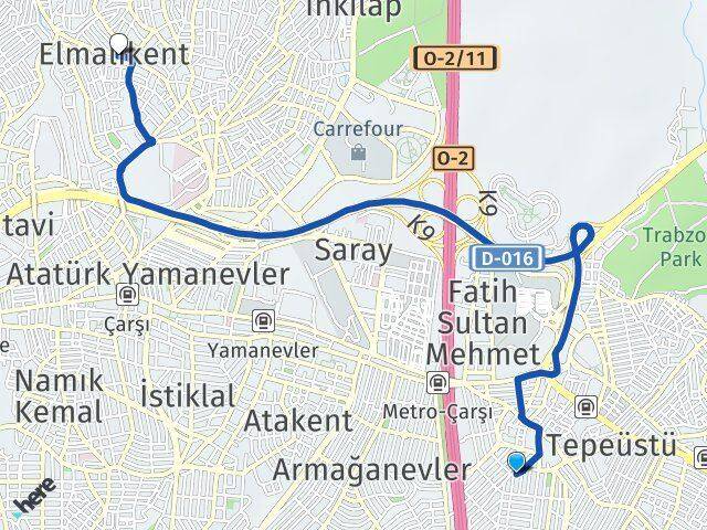 İstanbul Ümraniye Çakmak Elmalıkent Ümraniye Arası Kaç Km - Yol Haritası