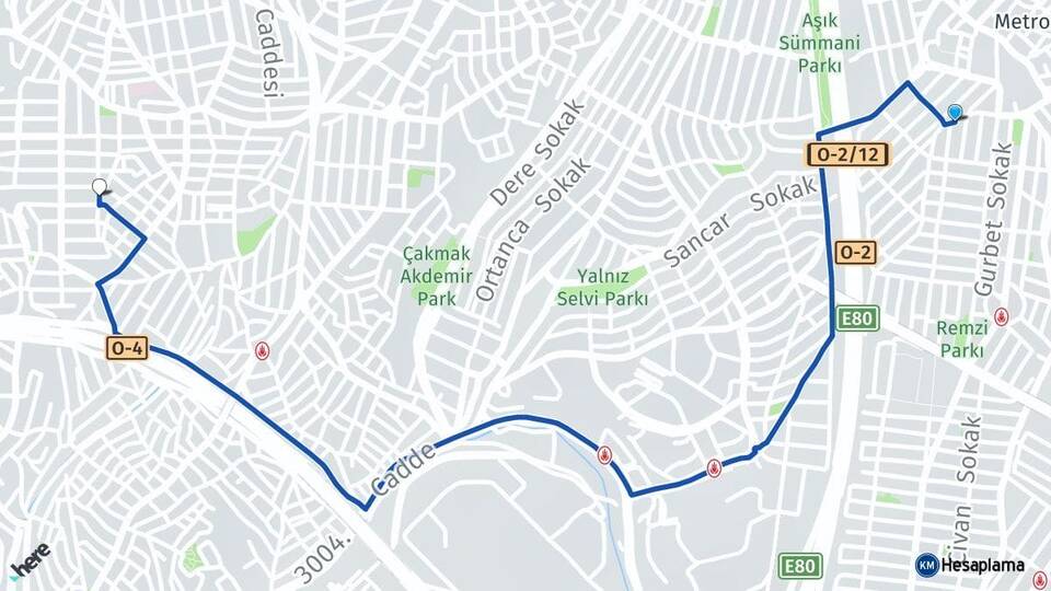 İstanbul Ümraniye Çakmak Esenevler Ümraniye Arası Kaç Km - Yol Haritası