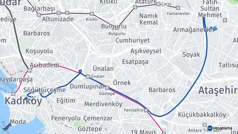 İstanbul Ümraniye Çakmak Kadıköy Arası Kaç Km - Yol Haritası
