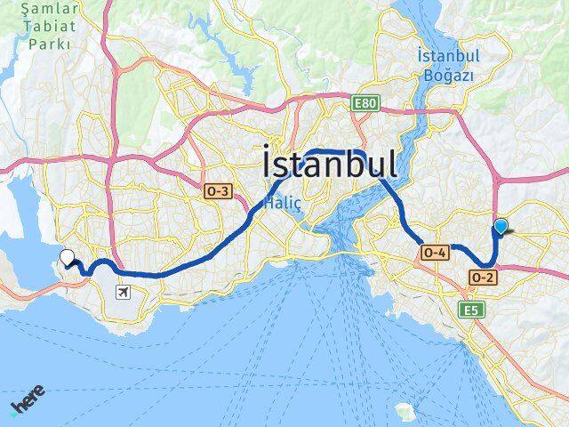 İstanbul Ümraniye Çakmak Küçükçekmece Arası Kaç Km - Yol Haritası