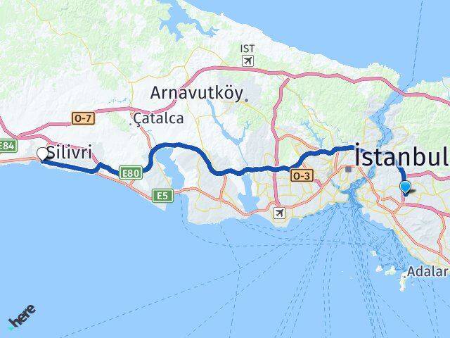 İstanbul Ümraniye Çakmak Silivri Arası Kaç Km - Yol Haritası