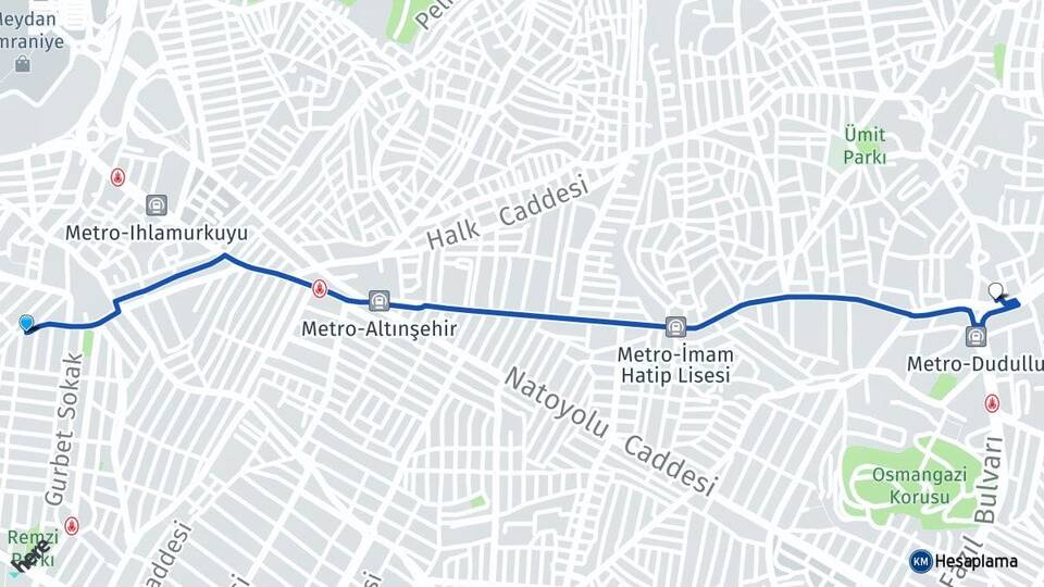 İstanbul Ümraniye Çakmak Ümraniye Arası Kaç Km - Yol Haritası