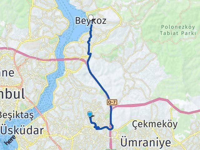 İstanbul Ümraniye Elmalıkent Beykoz Arası Kaç Km - Yol Haritası