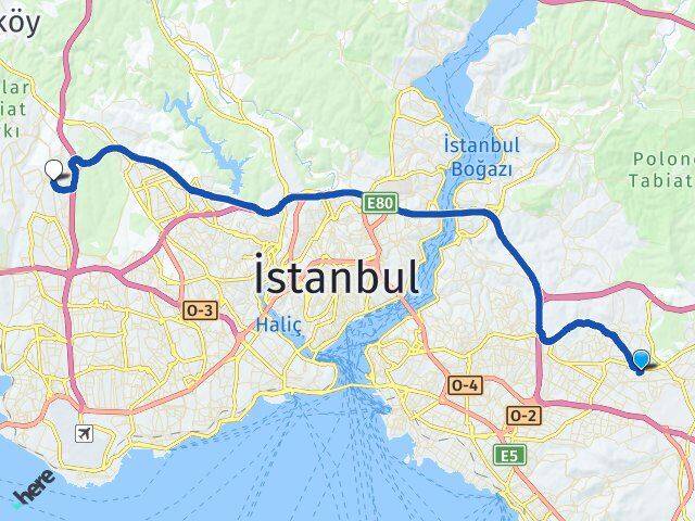 İstanbul Ümraniye Madenler Başakşehir Arası Kaç Km - Yol Haritası