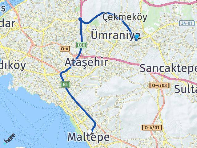 İstanbul Ümraniye Madenler Maltepe Arası Kaç Km - Yol Haritası