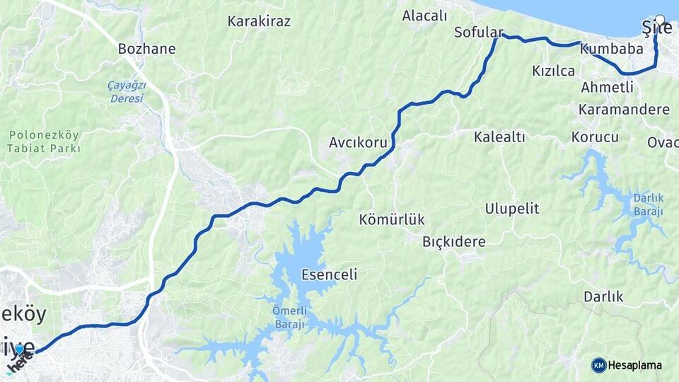 İstanbul Ümraniye Madenler Şile Arası Kaç Km - Yol Haritası