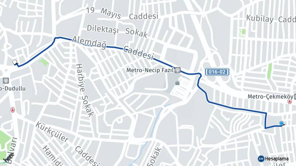 İstanbul Ümraniye Madenler Ümraniye Arası Kaç Km - Yol Haritası