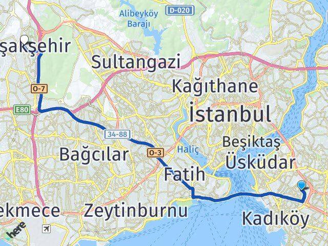 İstanbul Üsküdar Acıbadem Başakşehir Arası Kaç Km - Yol Haritası