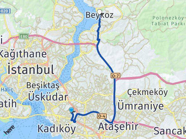 İstanbul Üsküdar Acıbadem Beykoz Arası Kaç Km - Yol Haritası