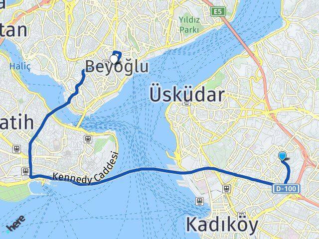 İstanbul Üsküdar Acıbadem Beyoğlu Arası Kaç Km - Yol Haritası
