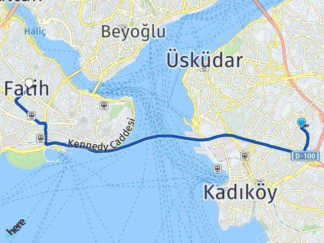 İstanbul Üsküdar Acıbadem Fatih Arası Kaç Km - Yol Haritası