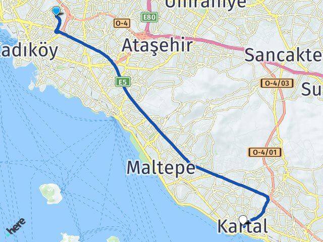 İstanbul Üsküdar Acıbadem Kartal Arası Kaç Km - Yol Haritası