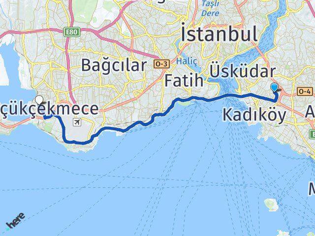 İstanbul Üsküdar Acıbadem Küçükçekmece Arası Kaç Km - Yol Haritası