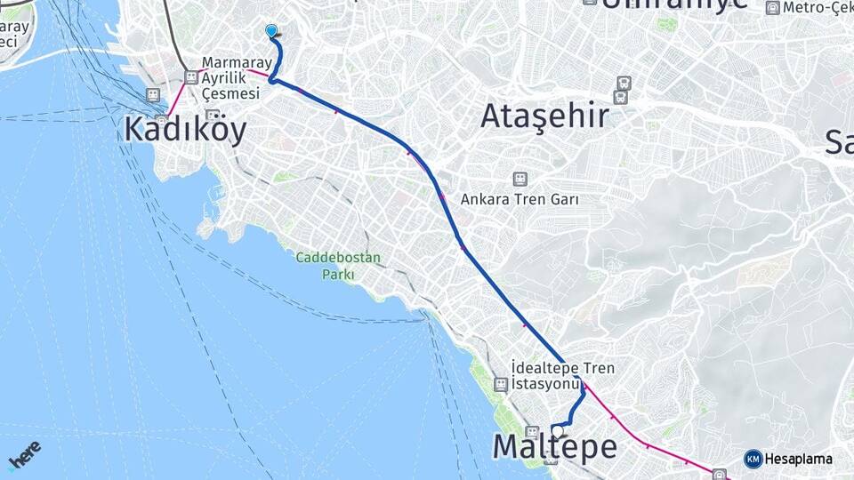 İstanbul Üsküdar Acıbadem Maltepe Arası Kaç Km - Yol Haritası