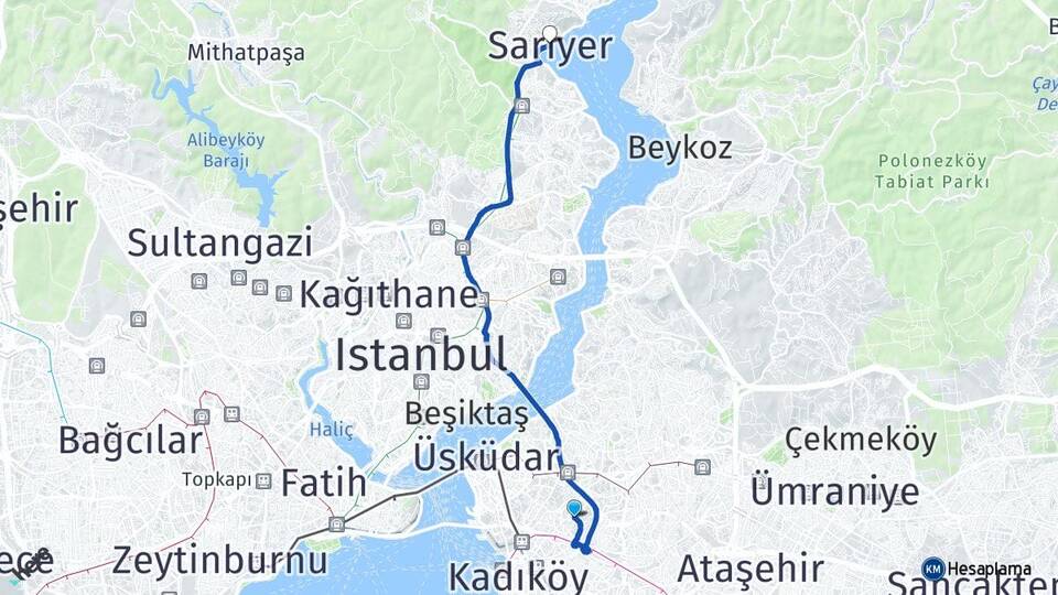 İstanbul Üsküdar Acıbadem Sarıyer Arası Kaç Km - Yol Haritası