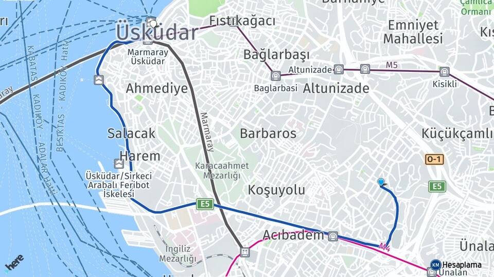 İstanbul Üsküdar Acıbadem Üsküdar Arası Kaç Km - Yol Haritası