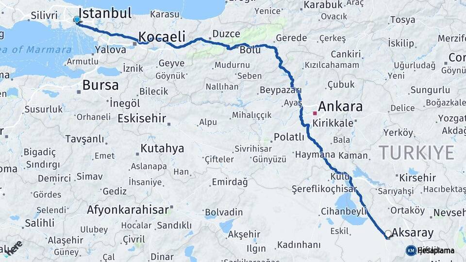 İstanbul Üsküdar Aksaray Arası Kaç Km - Yol Haritası