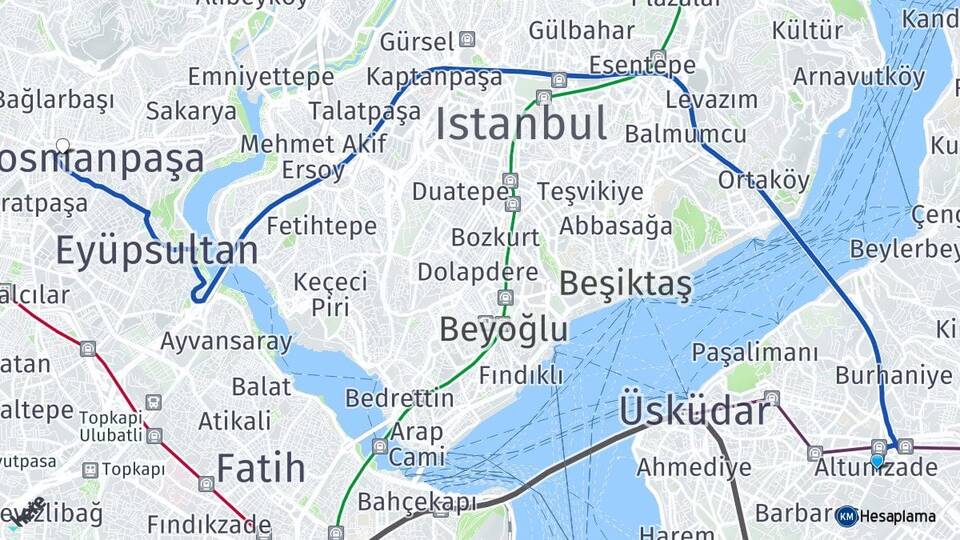 İstanbul Üsküdar Altunizade Gaziosmanpaşa Arası Kaç Km - Yol Haritası