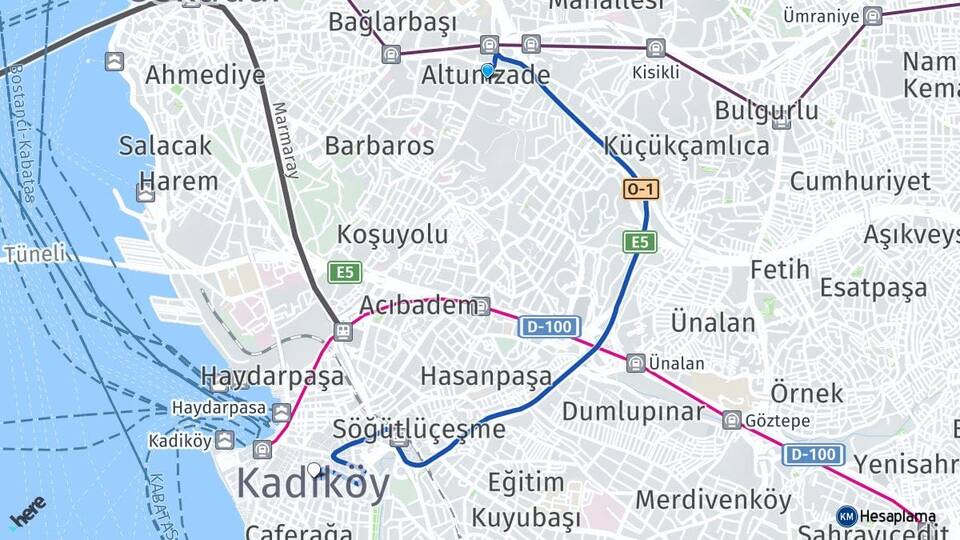İstanbul Üsküdar Altunizade Kadıköy Arası Kaç Km - Yol Haritası