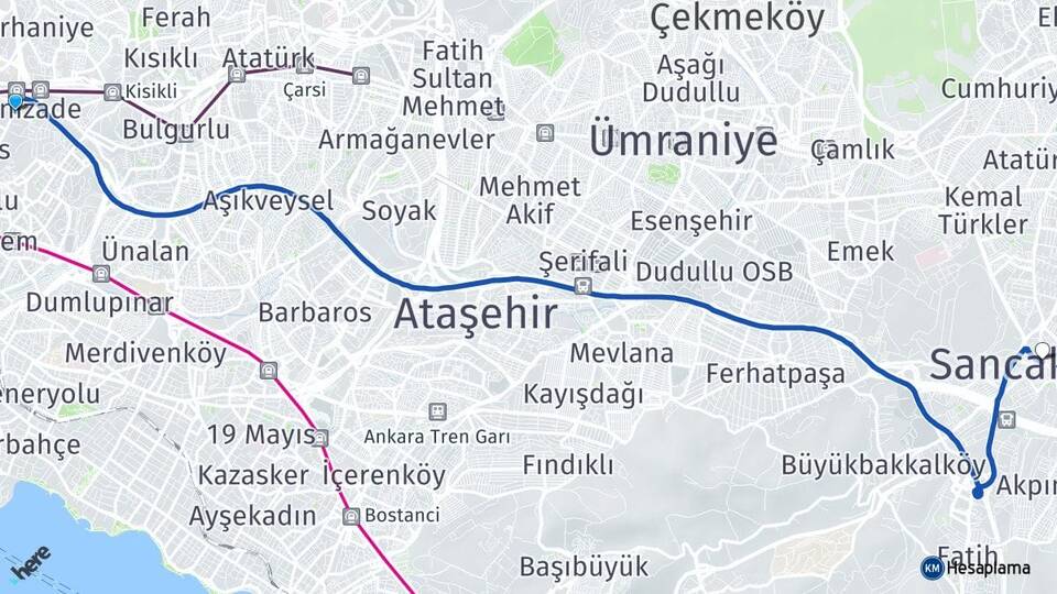 İstanbul Üsküdar Altunizade Sancaktepe Arası Kaç Km - Yol Haritası