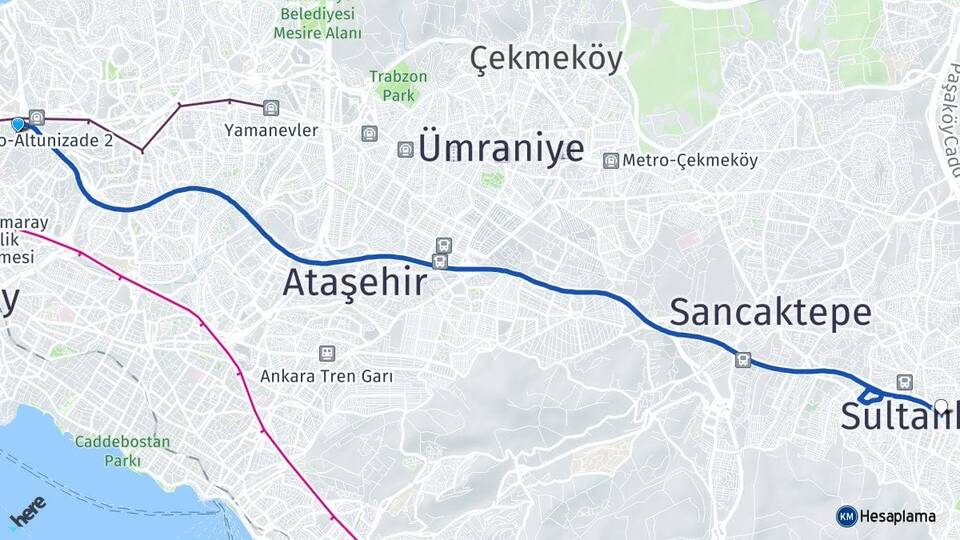 İstanbul Üsküdar Altunizade Sultanbeyli Arası Kaç Km - Yol Haritası