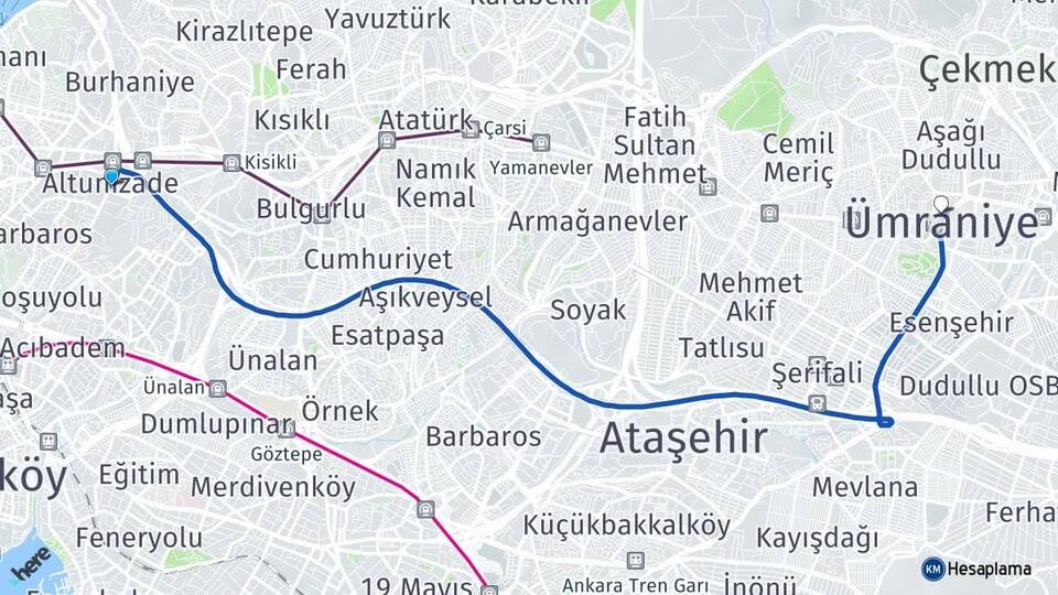İstanbul Üsküdar Altunizade Ümraniye Arası Kaç Km - Yol Haritası