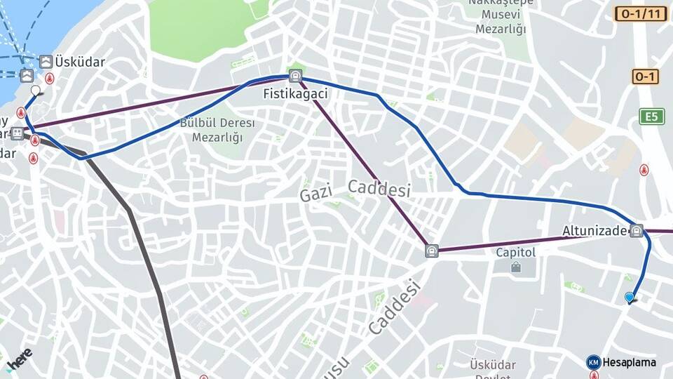 İstanbul Üsküdar Altunizade Üsküdar Arası Kaç Km - Yol Haritası
