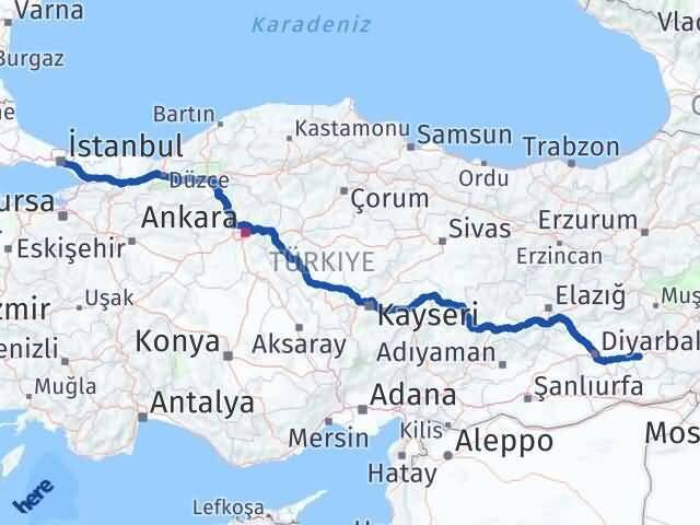 İstanbul Üsküdar Batman Arası Kaç Km - Yol Haritası