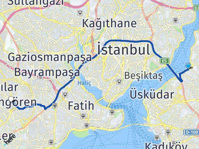 İstanbul Üsküdar Beylerbeyi Güngören Arası Kaç Km - Yol Haritası