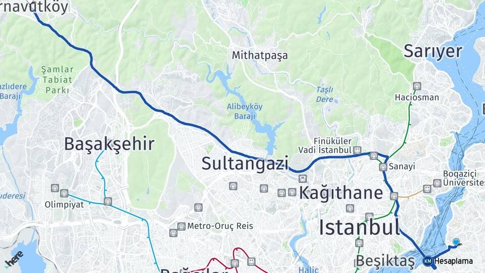 İstanbul Üsküdar Çengelköy Arnavutköy Arası Kaç Km - Yol Haritası