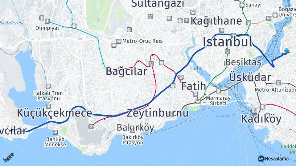 İstanbul Üsküdar Çengelköy Avcılar Arası Kaç Km - Yol Haritası