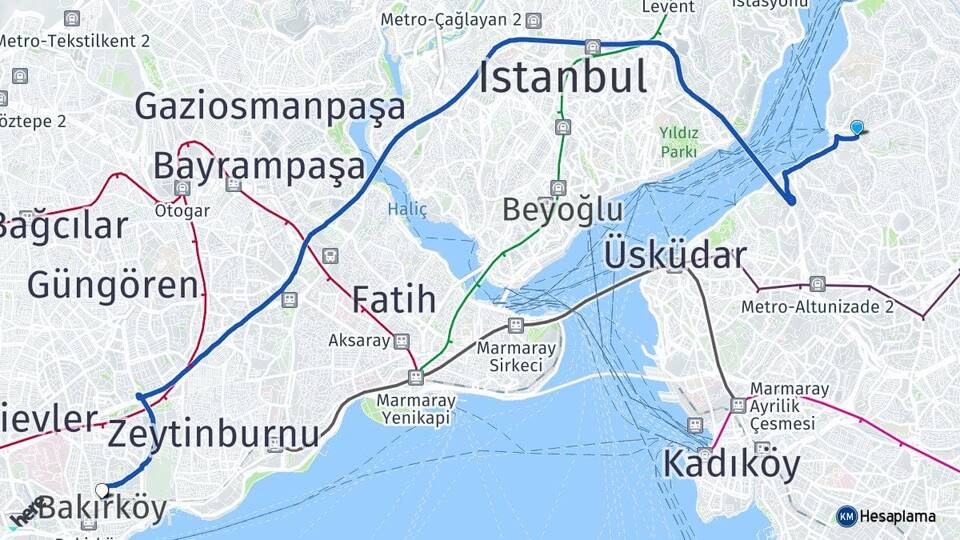 İstanbul Üsküdar Çengelköy Bakırköy Arası Kaç Km - Yol Haritası