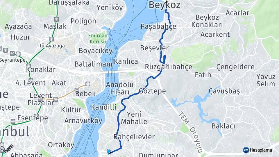 İstanbul Üsküdar Çengelköy Beykoz Arası Kaç Km - Yol Haritası