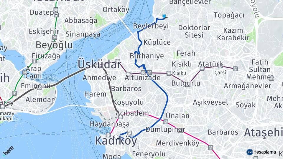 İstanbul Üsküdar Çengelköy Kadıköy Arası Kaç Km - Yol Haritası