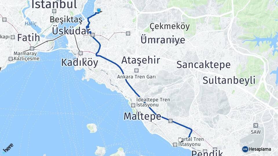 İstanbul Üsküdar Çengelköy Kartal Arası Kaç Km - Yol Haritası