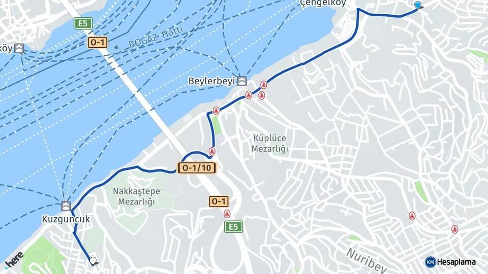 İstanbul Üsküdar Çengelköy Kuzguncuk Üsküdar Arası Kaç Km - Yol Haritası