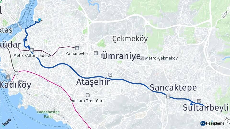 İstanbul Üsküdar Çengelköy Sultanbeyli Arası Kaç Km - Yol Haritası