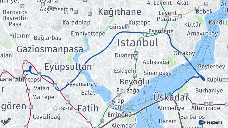 İstanbul Üsküdar Esenler Otogarı Arası Kaç Km - Yol Haritası