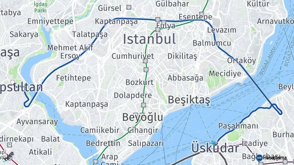 İstanbul Üsküdar Eyüpsultan Arası Kaç Km - Yol Haritası