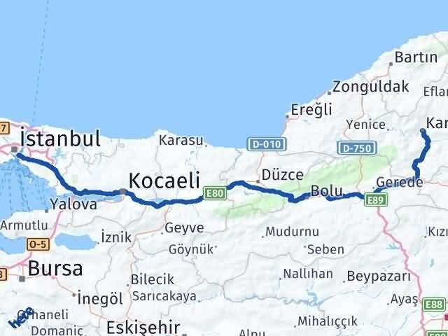 İstanbul Üsküdar Karabük Arası Kaç Km - Yol Haritası