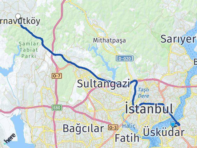 İstanbul Üsküdar Kuzguncuk Arnavutköy Arası Kaç Km - Yol Haritası
