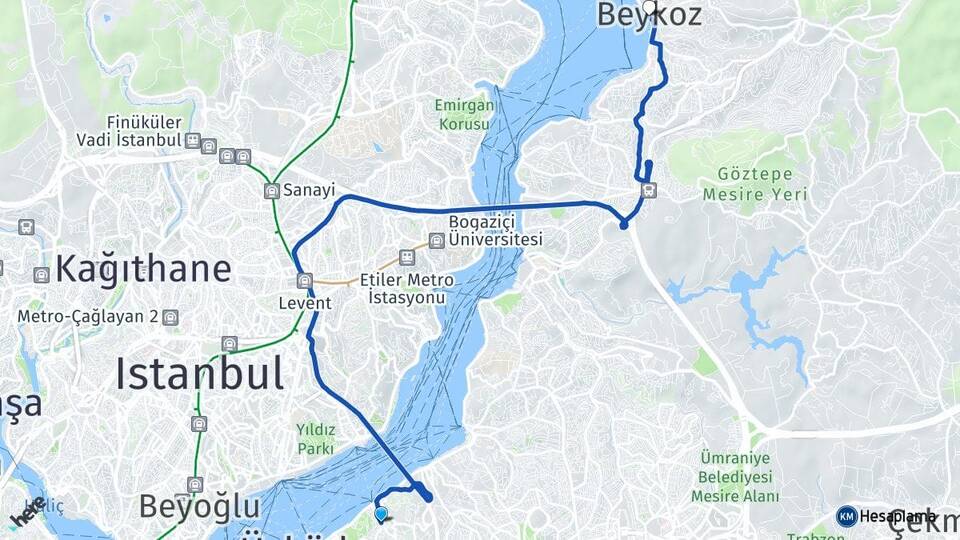 İstanbul Üsküdar Kuzguncuk Beykoz Arası Kaç Km - Yol Haritası