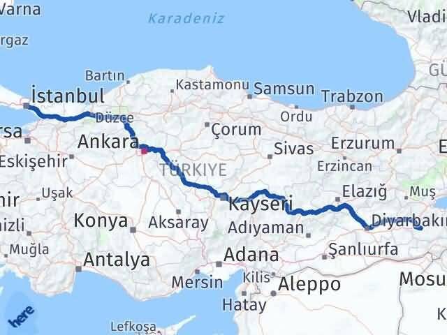 İstanbul Üsküdar Siirt Arası Kaç Km - Yol Haritası