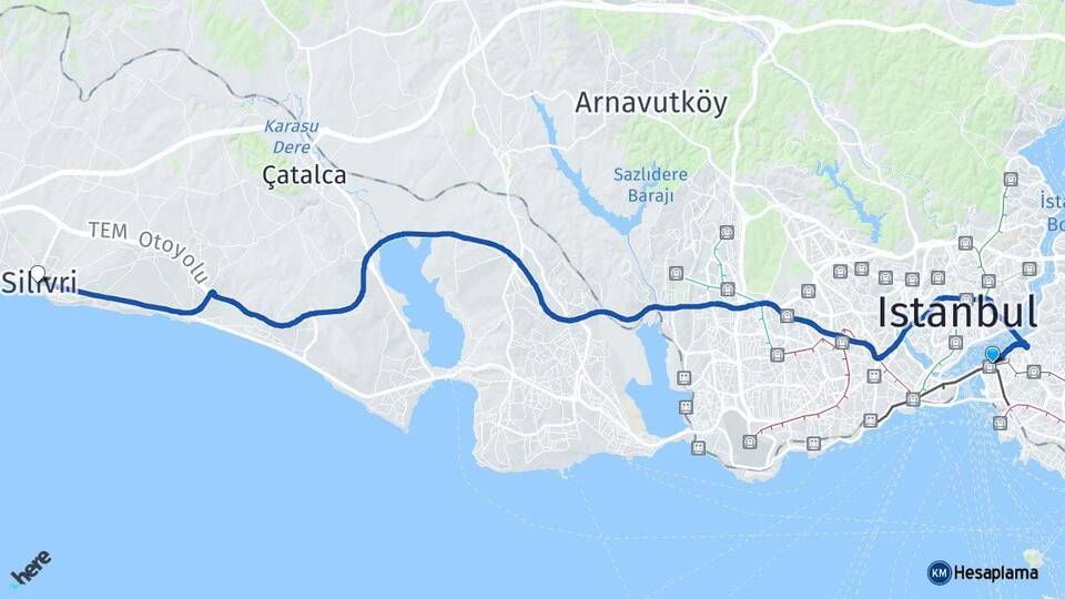 İstanbul Üsküdar Silivri Arası Kaç Km - Yol Haritası