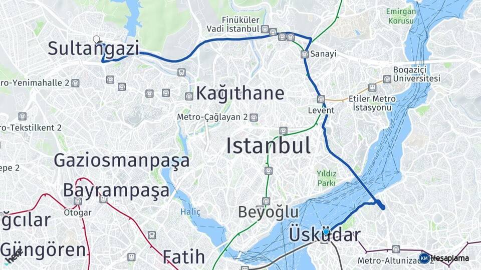 İstanbul Üsküdar Sultangazi Arası Kaç Km - Yol Haritası
